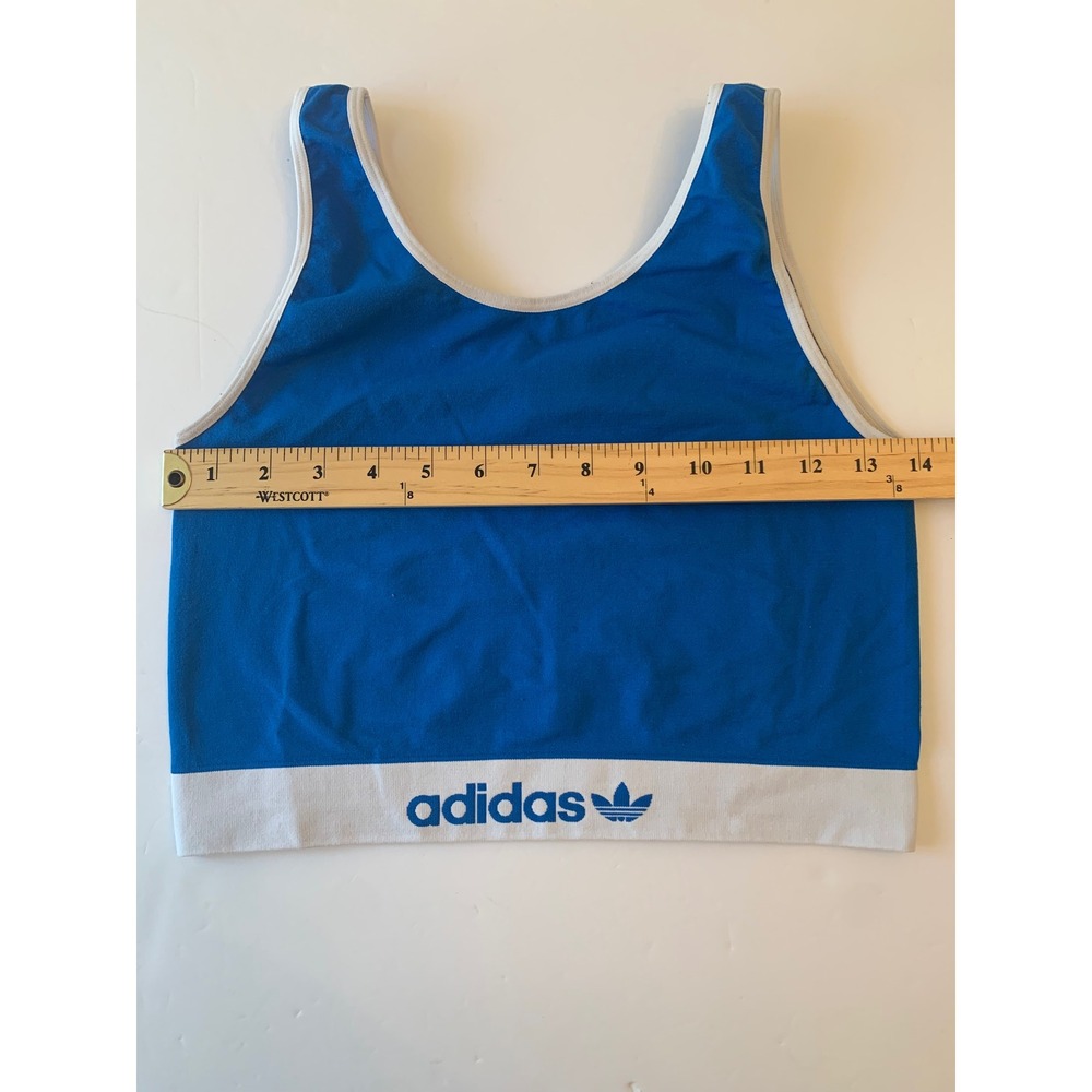 Adidas Originals Women Blue Seamless Trefoil Logo Crop Top Bralette Size L - Picture 2 of 6